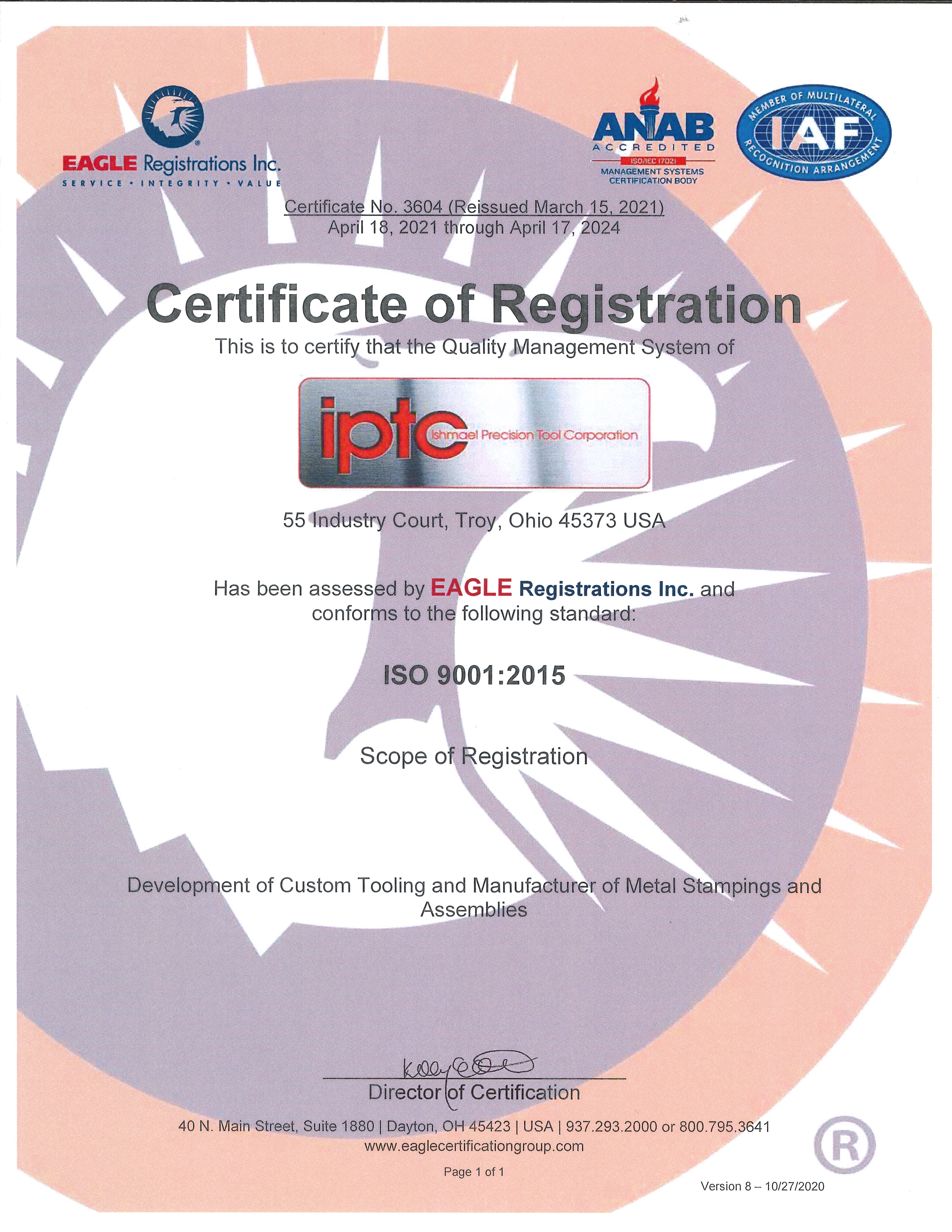 ISO 9001:2015 certs